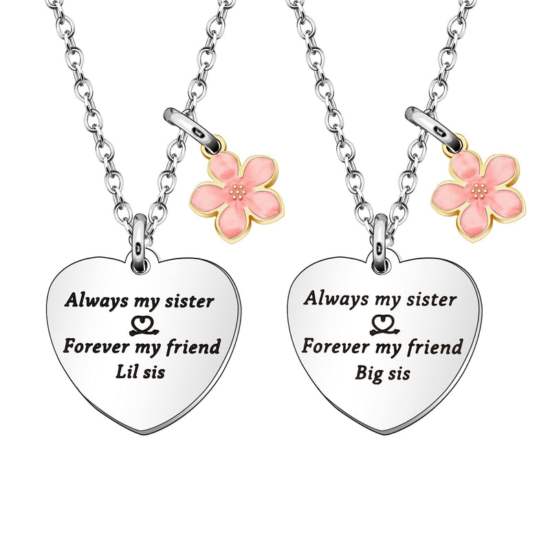 [Australia] - Always My Sister Forever My Forever Necklace for 2 Big Sister Little Sister Necklace Jewellery Set for Women Girl Birthday Christmas Present 