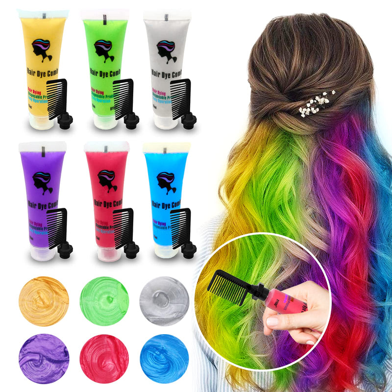 [Australia] - Byhoo Hair dye for Dark Hair, Temporary Hair Colour Comb for GIrl & Women. Great Gift on Birthday Halloween Christmas Cosplay Party, Easy Washable and Safety Hair Chalk Comb( 6 Bright Colour) 