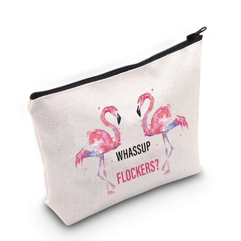 [Australia] - LEVLO Pink Flamingo Cosmetic Make Up Bag Flamingo Lover Gift Whassup Flockers Makeup Zipper Pouch Bag For Women Girls(Whassup Flockers) 