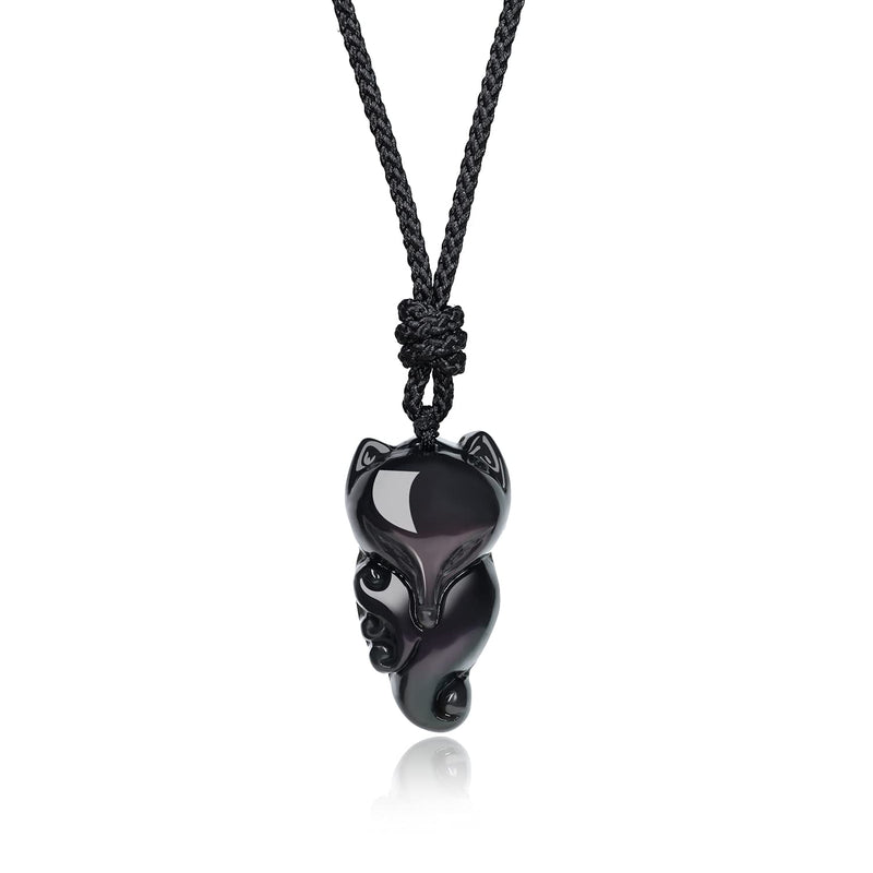 [Australia] - coai Lucky Fox Necklace Semi Precious Stone Pendant Black Obsidian B 