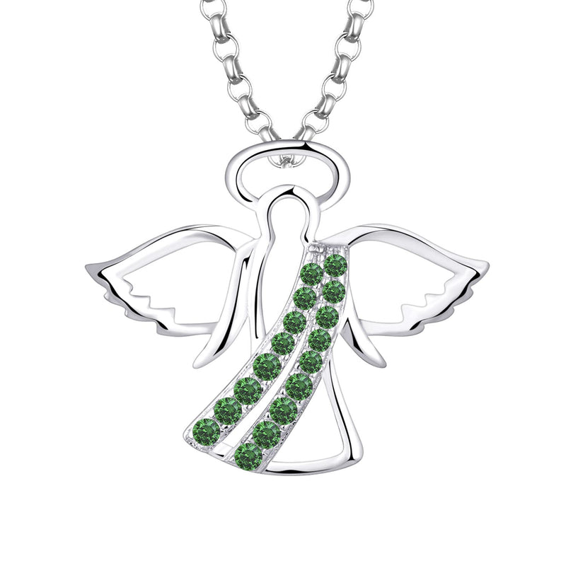 [Australia] - JO WISDOM Women Necklace,925 Sterling Silver Guardian Angel Wings Pendant Necklace with 3A Cubic Zirconia May,emerald Color 