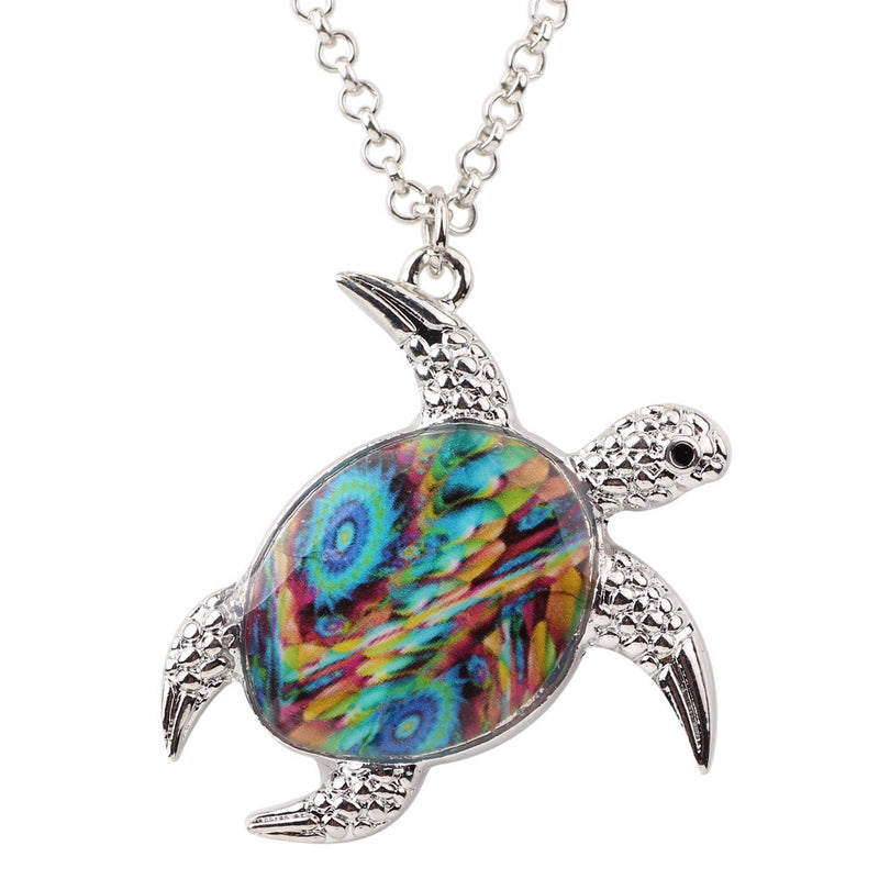 [Australia] - NEWEI Dainty Alloy Ocean Turtle Necklace Pendant Summer Turtle Jewelry Gifts for Women Mom Blue 