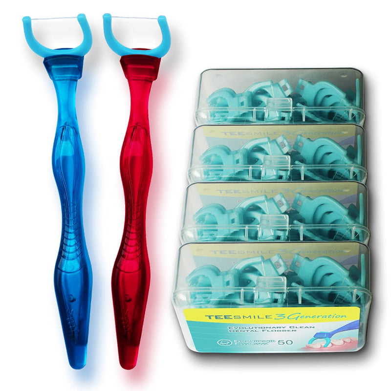 [Australia] - TEEsmile Evolutionary Clean Dental Flossers, Kit of Handle(s) Plus Refillable Heads (2 Mid-Length Handles, +200 Extra Strength Refills) 202 Piece Set 