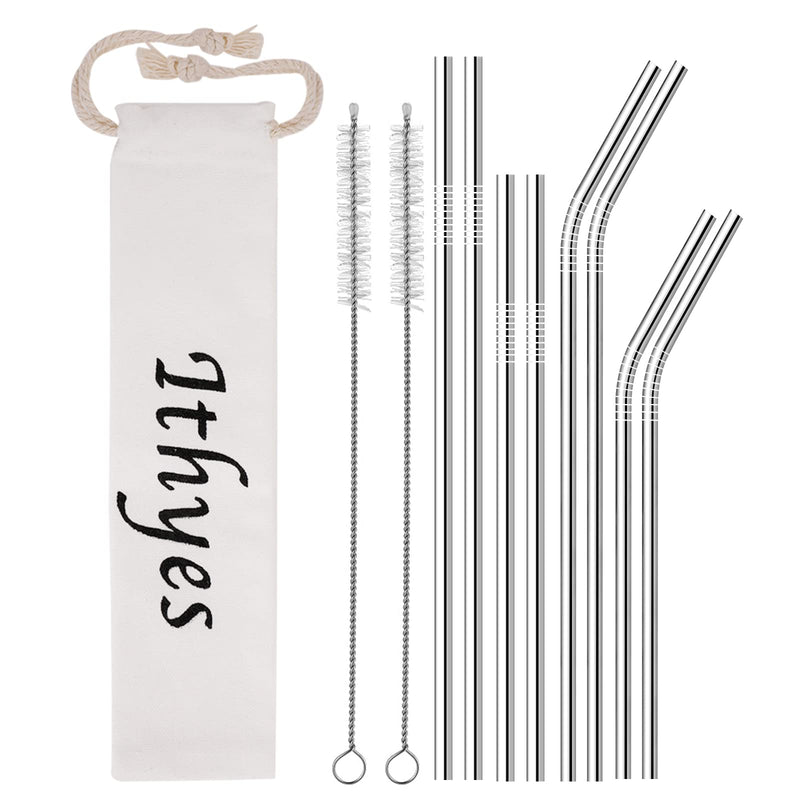 [Australia] - Ithyes 8 Pack Reusable Metal Straws Long Stainless Steel Straws Drinking Straw for 20/30 oz Tumblers with Travel Case & 2 Cleaning Brushes,10.5"/8.5"(Silver) 10pcs 