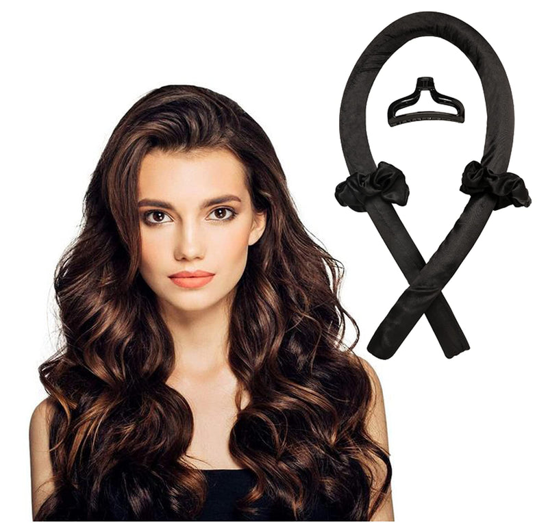 [Australia] - langjiao Lazy Curler Set, Wavy Hair Curler, Heatless Curling Ribbon And Scrunchies, No Heat Curls, Curling Tiara, DIY Hair Styling Tool for Hair (Black) Black 