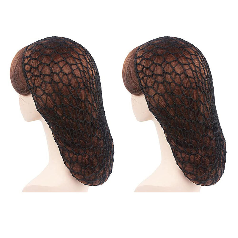 [Australia] - 2 Pieces Black Mesh Crochet Hair Net Long Rayon Snood Hat Hair Cover Soft Crocheted Hair Net Sleeping Cap Ornament Hair Accessories for Women (black) 