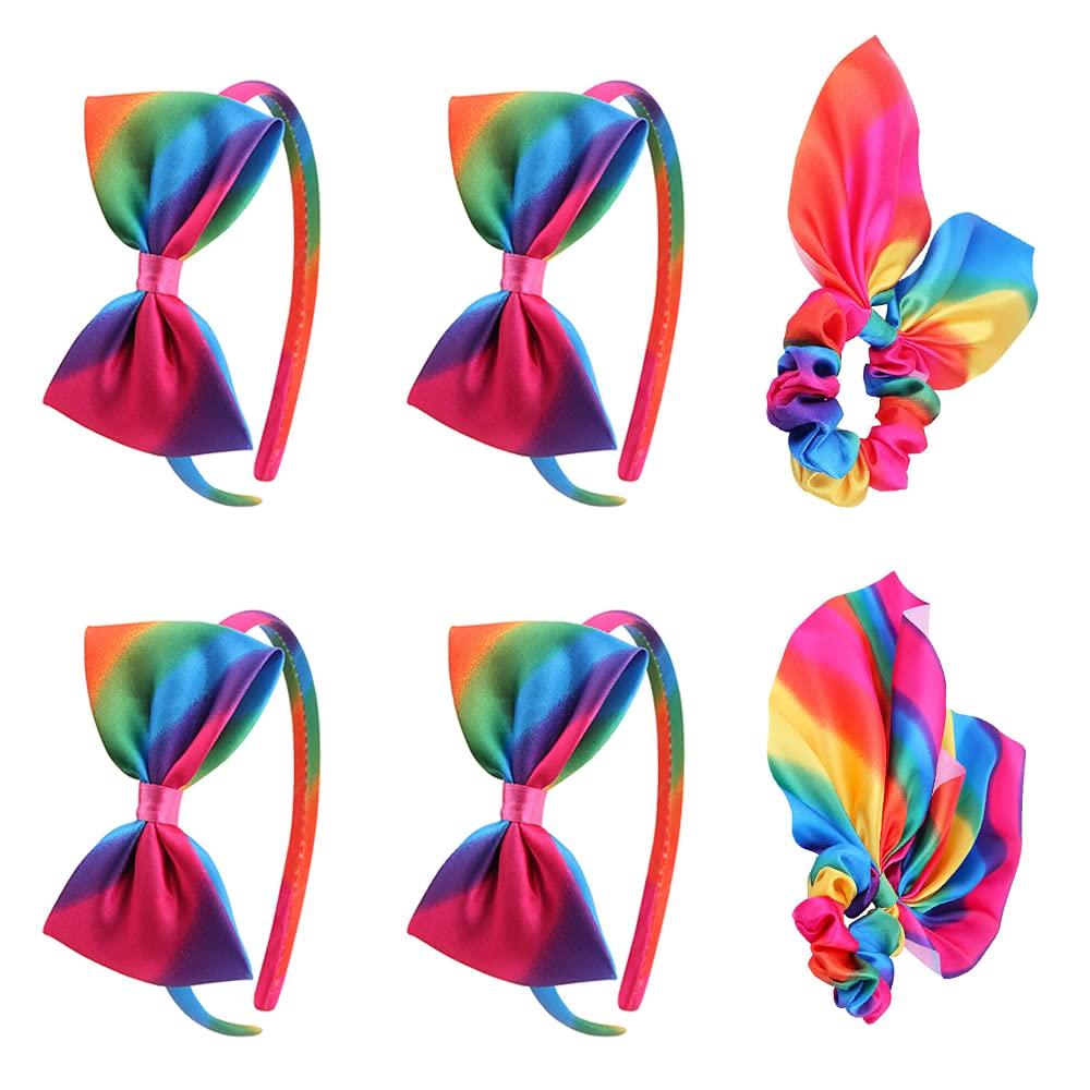 [Australia] - 6 Pcs Rainbow Hair Ropes Hair Accessories Rainbow Bow Headband Colorful Rainbow Hairband for Women and Girls in Daily Wear Personal Party Going Out 