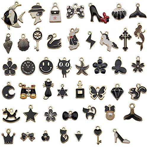 [Australia] - Alloy Assorted Enamel Charms, 100 PCS Bow-Knot Cat High Heels Handbag Lovely Pattern Charms for Women Girls DIY Jewelry Crafting Making 50pcs Black 