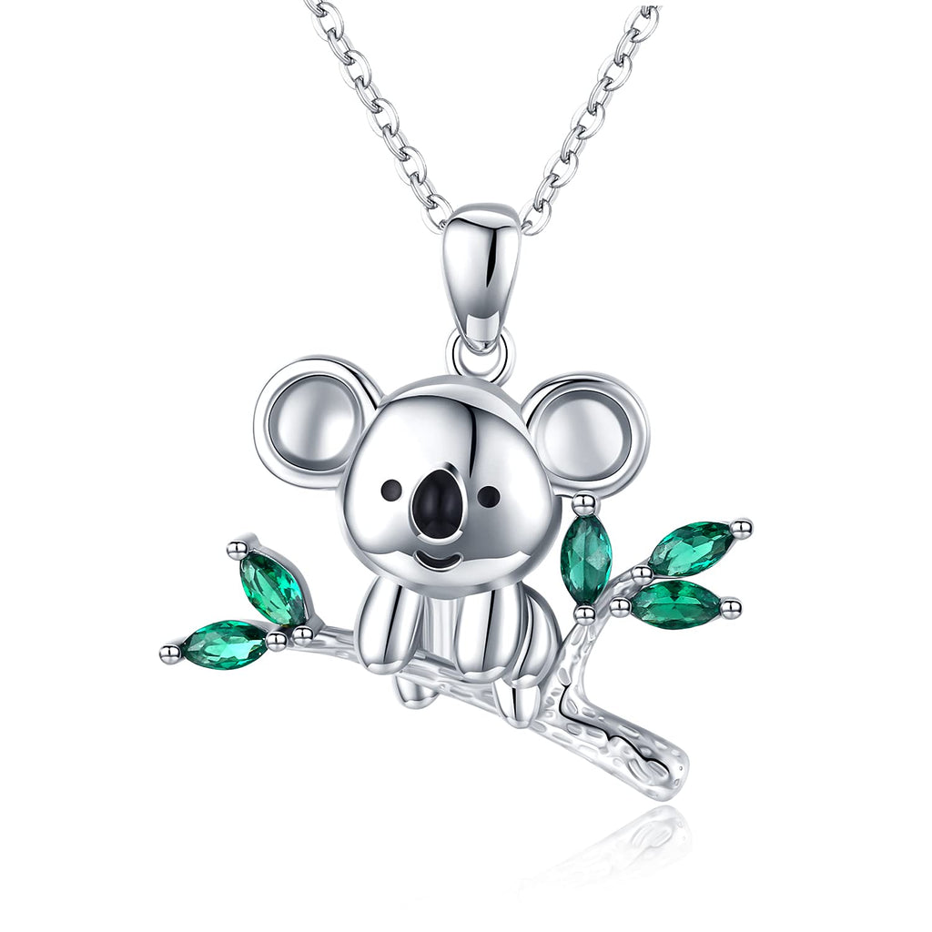 [Australia] - Koala Necklace 925 Sterling Silver Four Leaf Clover Necklace Lucky Symbol Green Shamrock Crystal Pendant Bear Cute Animal Pendant Koala Gift for Girls Women Birthday Gifts Holiday Gifts 