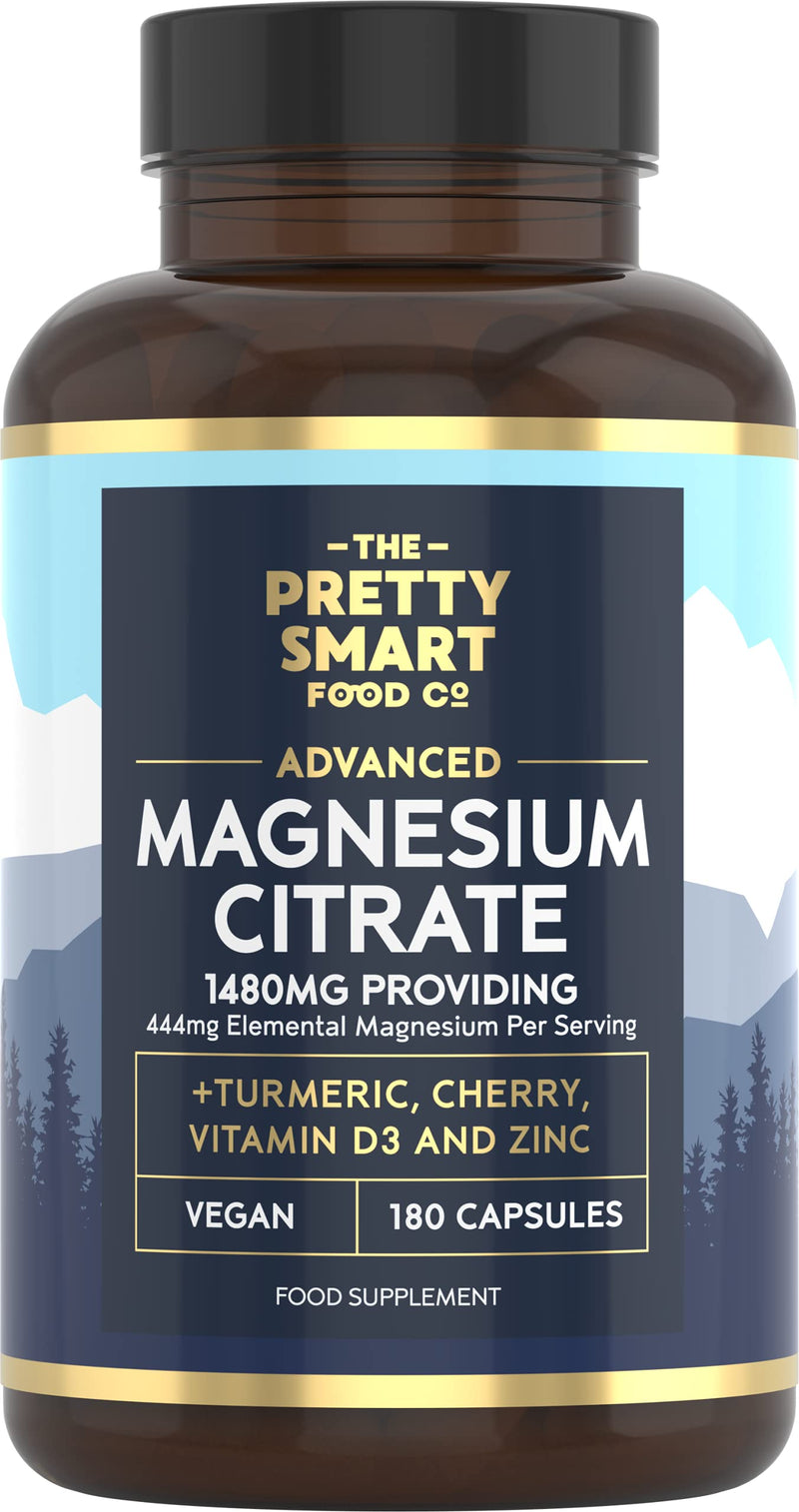 [Australia] - Magnesium Citrate 1480mg – 180 Vegan Magnesium Capsules not Magnesium Tablets – with Turmeric, Zinc, Vitamins D3 & B6 - High Absorption Premium Magnesium Supplements – 90 Day Supply – UK Made 