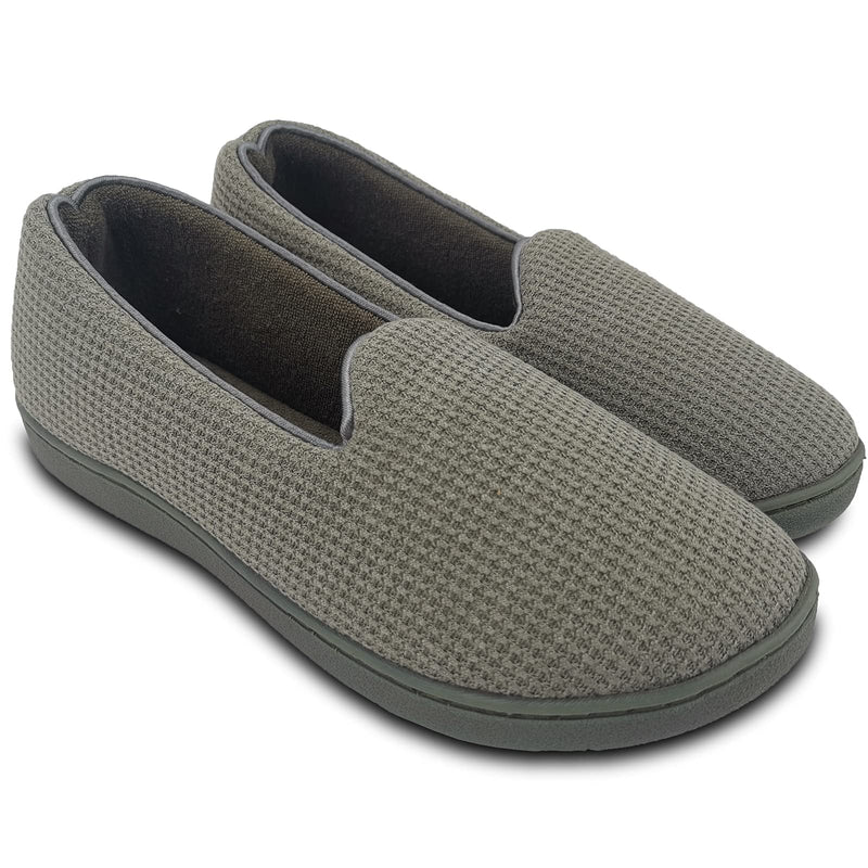 [Australia] - ofoot Womens Memory Foam Knit Cotton Waffle House Slippers with Back Indoor Slip On Shoes Lightweight Washable Terry Cloth Lining Non Slip Rubber Soles 5.5/6 UK Green 