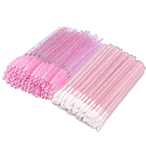 [Australia] - Disposable Eyelash Mascara Wands Brushes and Lip Gloss, 50PCS Makeup Applicators Brushes +50PCS Lipstick Wands Applicators - Pink 