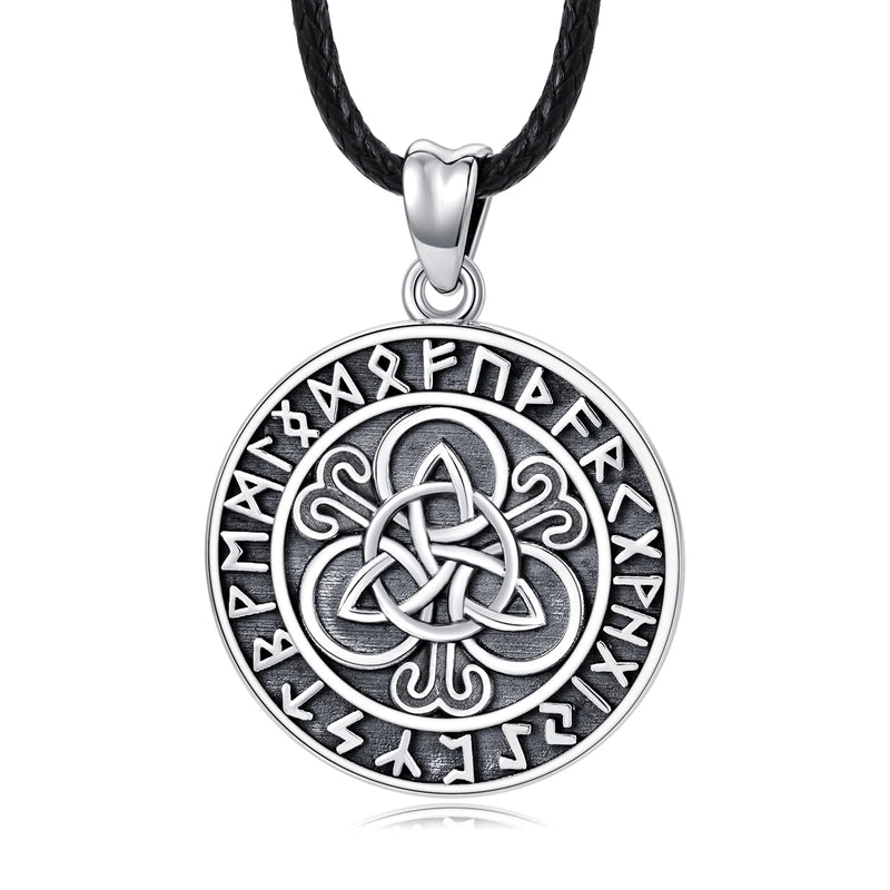 [Australia] - Celtic Necklace 925 Sterling Silver Viking Rune Pendant Necklace Celtic Trinity Knot Totem Amulet Necklace Celtic Jewellery for Men Women 