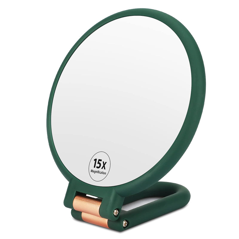 [Australia] - Linkstyle Makeup Mirror Double Sided, 1x 15x Magnifying Hand Held Mirror with 360° Folding Handle, Hanging Beauty Vanity Mirror, Portable Small Travel Mirror for Girl Women - Green 