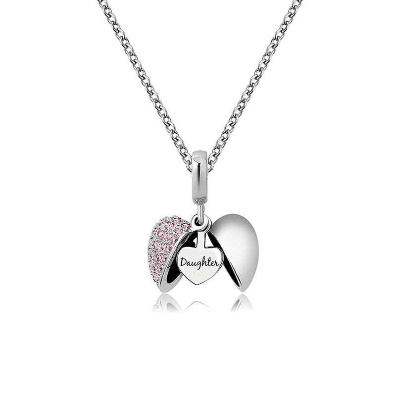 [Australia] - KunBead Jewelry Daughter Necklace from Mum and Dad Small Mini Love Open Heart Pendant Charm 18 inch Necklaces for Women Girls pink 