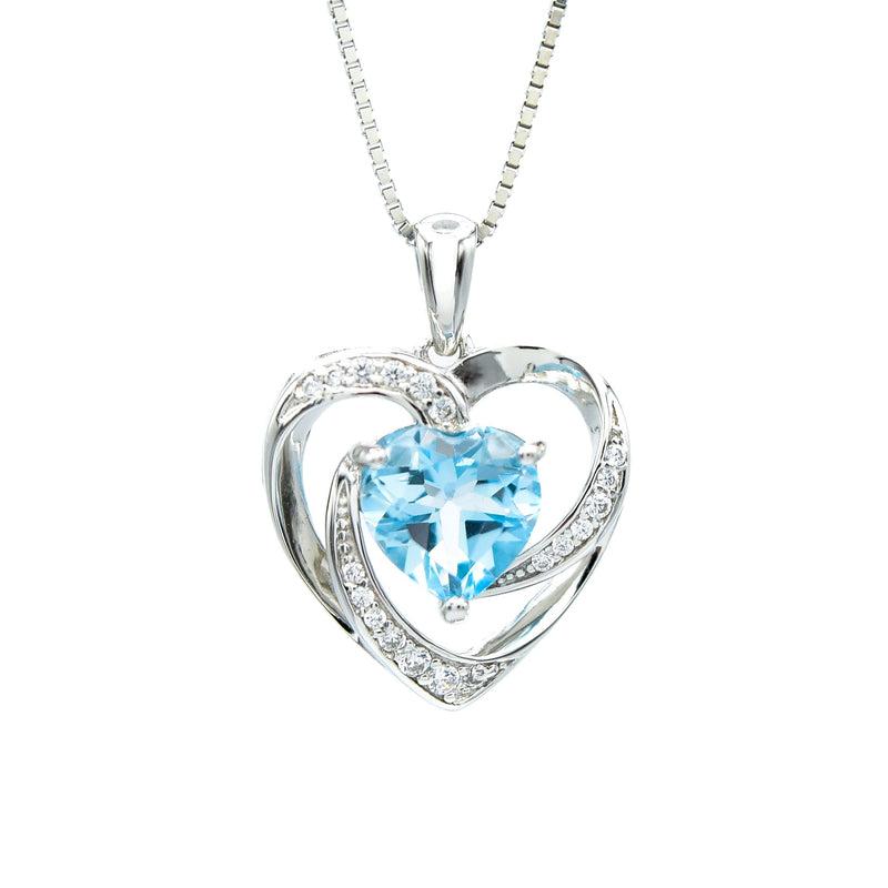 [Australia] - Silver Necklaces for Women. 'Freya' Love Heart 925 Sterling Silver Necklace Jewellery for Women. Gift for Girlfriend, Wife, Mother, Daughter, Granddaughter, Sister. Heart Pendant Necklace Sky Blue Topaz 