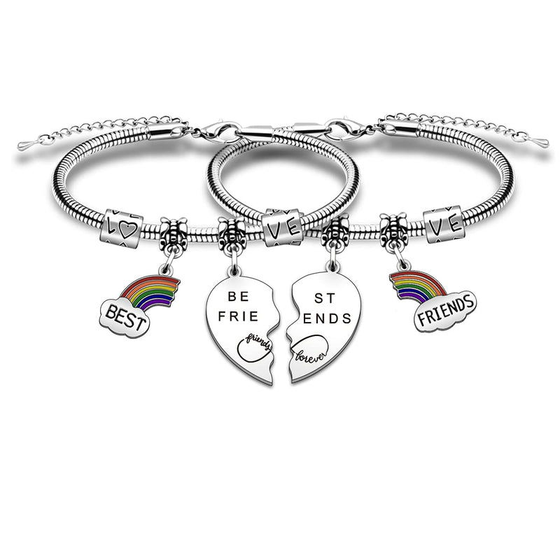 [Australia] - SMARGO 2 Pcs Charm Best Friend Forever Rainbow Bracelets Gifts For Girls Women Birthday Christmas Graduation Bff Friendship Jewellery 