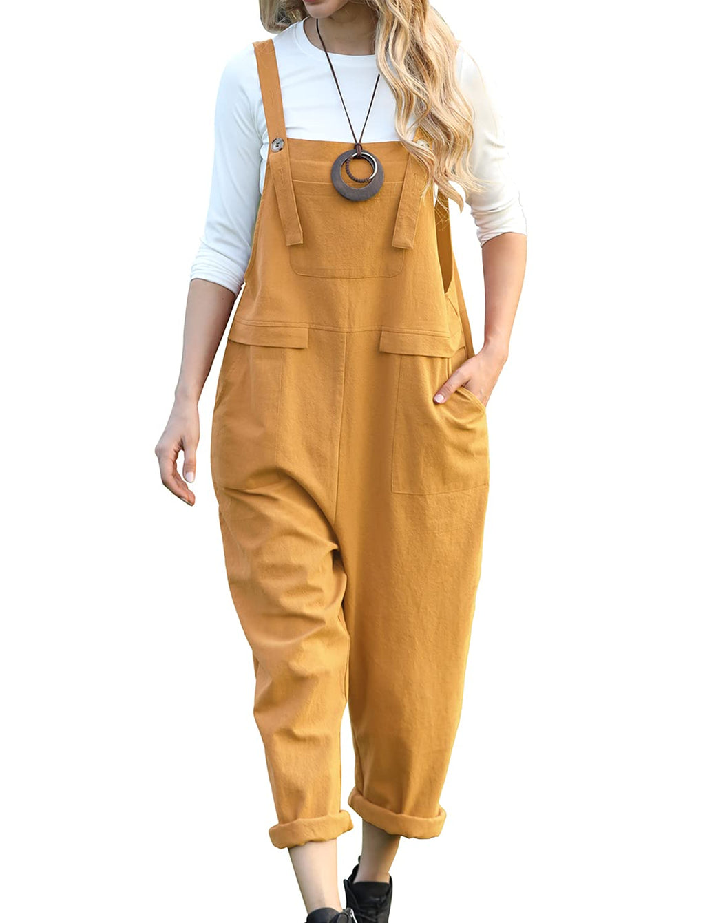 [Australia] - YESNO Women's Dungarees Loose Casual Sleeveless Overall Long Jumpsuit Playsuit Dungarees PV9UK S Pv9 Ginger-UK 