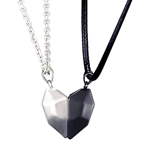 [Australia] - VGWON 2PCS Couples Magnetic Necklace Matching Necklaces Relationship Gifts Love Heart Pendant Couple Pendant Gifts for Couples Best Friend Girlfriend Boyfriend Him Her Women Men BLACK&WHITE 