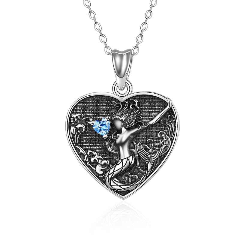 [Australia] - Mermaid Necklace Sterling Silver Little Mermaid Jewellery Heart Pendant Necklace with Adjustable Chain 18+2" Girls Teen Fairytale Jewellery Gifts Daughter,Grandaughter, Niece 
