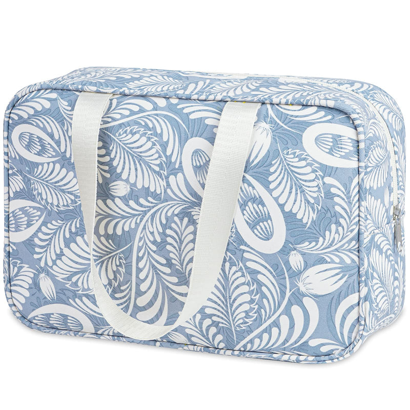 [Australia] - Full Size Toiletry Bag Large Cosmetic Bag Travel Makeup Bag Organizer for Women and Girls (Blue Leaf) A-blue Leaf 