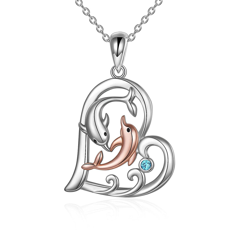 [Australia] - YFN Dolphin Necklace Sterling Silver Dolphin Ocean Wave Jewellery Gifts for Couple Mum Daughter Women Girls 