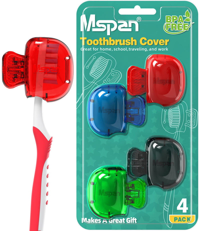 [Australia] - Mspan Toothbrush Head Cover Cap: Toothbrush Protector Brush Pod Case Protective Plastic Clip Bathroom Cool Stuff for Household Travel Blue, Red, Green, Black 