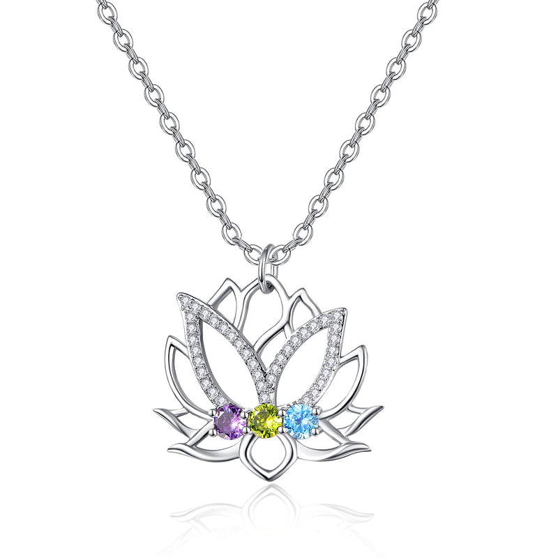 [Australia] - Sterling Silver Lotus Flower Pendant for Women Cubic Zirconia Chakra Necklace Yoga Jewellery Gifts for Women with Gift Box A-Lotus Necklace 