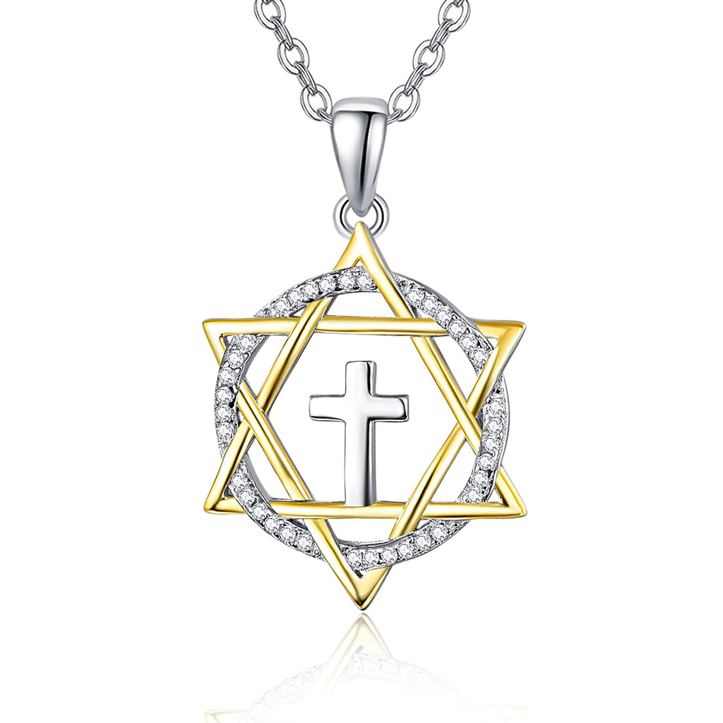 [Australia] - Star of David Gold Plated Necklace Cross Pendant Gifts With Circle Cubic Zirconia for Women Jewish Jewellery Gifts for Birthday Anniversary A-Star Necklace 