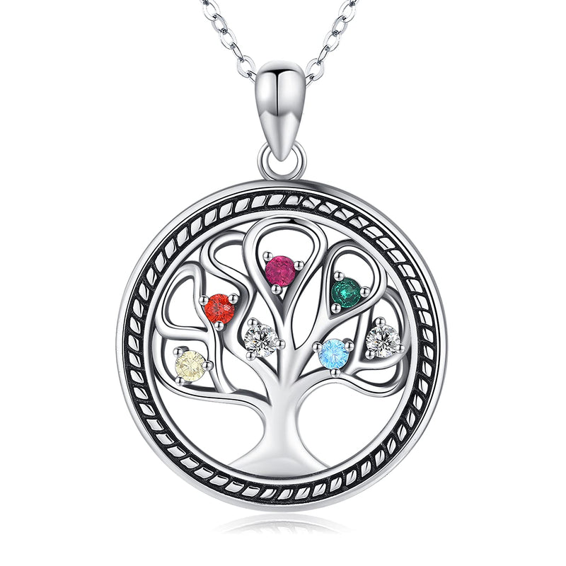 [Australia] - Tree of Life Family Necklace for Women 925 Sterling Silver Colorful Cubic Zirconia birthstone Pendant for Girls Daughter Mother Birthday Gift with Gift Box 