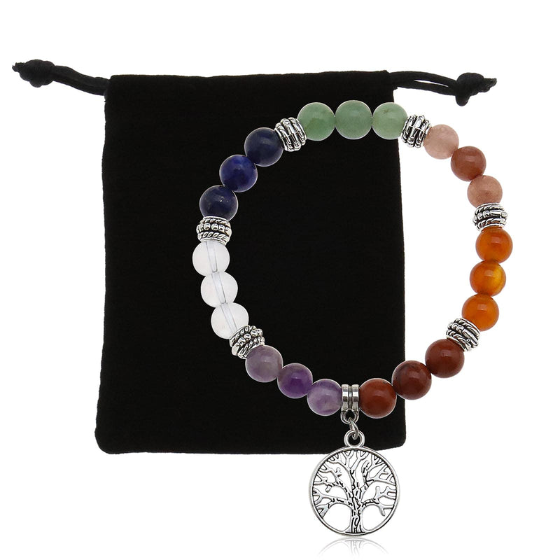 [Australia] - The Lord of the Tools 7 Chakra Natural Gemstone Beads Bracelet Colorful Crystal Stretch Yoga Bracelets Novelty Gifts for Women/MenYoga Meditation Prayer Protection 
