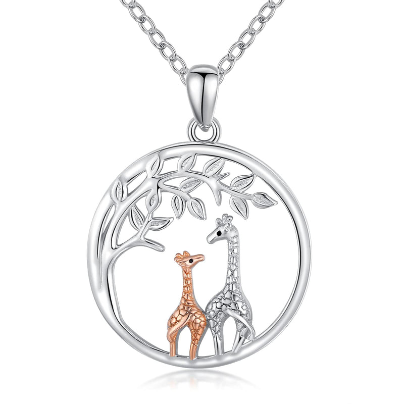 [Australia] - Giraffe Necklace 925 Sterling Silver Cute Animal Giraffe Pendant Necklace Family Tree of Life Jewellery Giraffe Gifts for Women Girls Daughter 