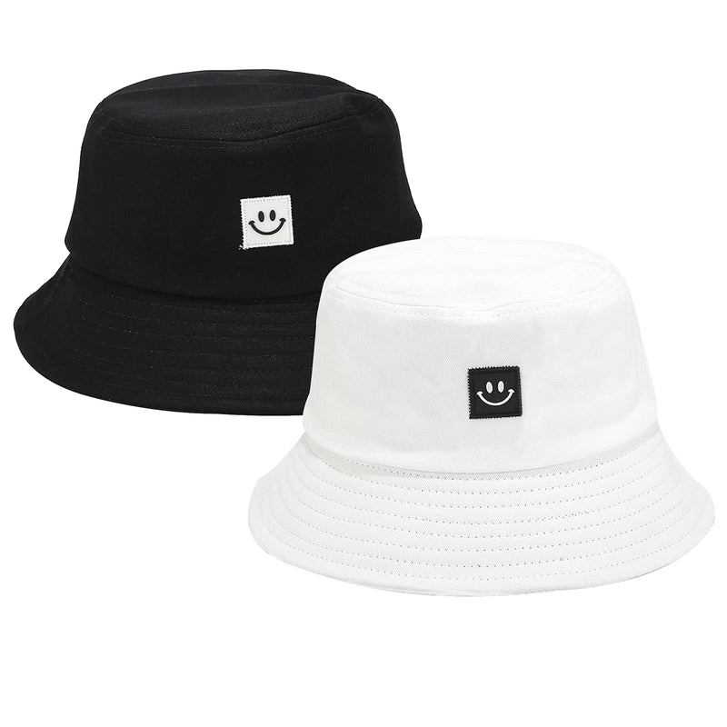 [Australia] - SUNTRADE Men Women Bucket Hat，Travel Summer Beach Sun Hat,Set of 2 BLACK+WHITE-simle 