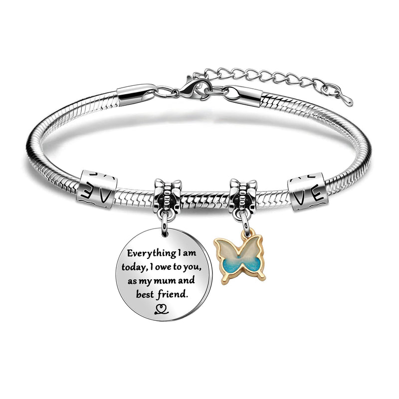 [Australia] - Butterfly Bracelet for Her Charm Silver Bracelet Jewellery for Women Girls Inspirational Birthday Gifts for Daughter Cousin Sister Mum Aunt Teacher Colleaugues Y325 Everything I am today 