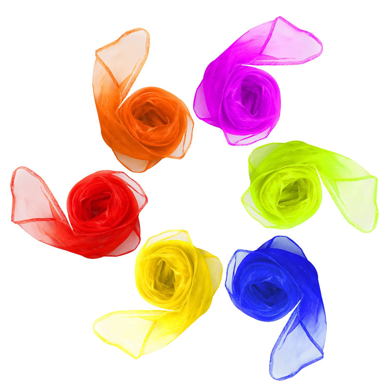 [Australia] - Lanjue 6 Pcs Sensory Scarves, Rainbow Colour Baby Sensory Toys Children Dance Juggling Scarves Silk-like Fabric Square Scarf for Baby Gymnastics Rhythm Movement Magic 