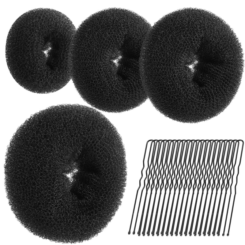 [Australia] - Black Hair Bun Donut Set, Teenitor 4pcs Hair Buns Shaper with 20pcs Hair Pins for Ballet Bun Maker, Hair Bun Donut Maker Chignon Doughnut Ring Style for Dancer Women(Extra-large, Large, Medium, Small) Black 