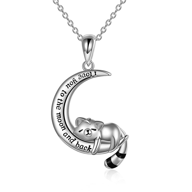 [Australia] - YAFEINI Red Panda Necklace Gifts Sterling Silver Moon Red Panda Pendant Necklaces Cute Red Panda Jewelry for Women Girls 