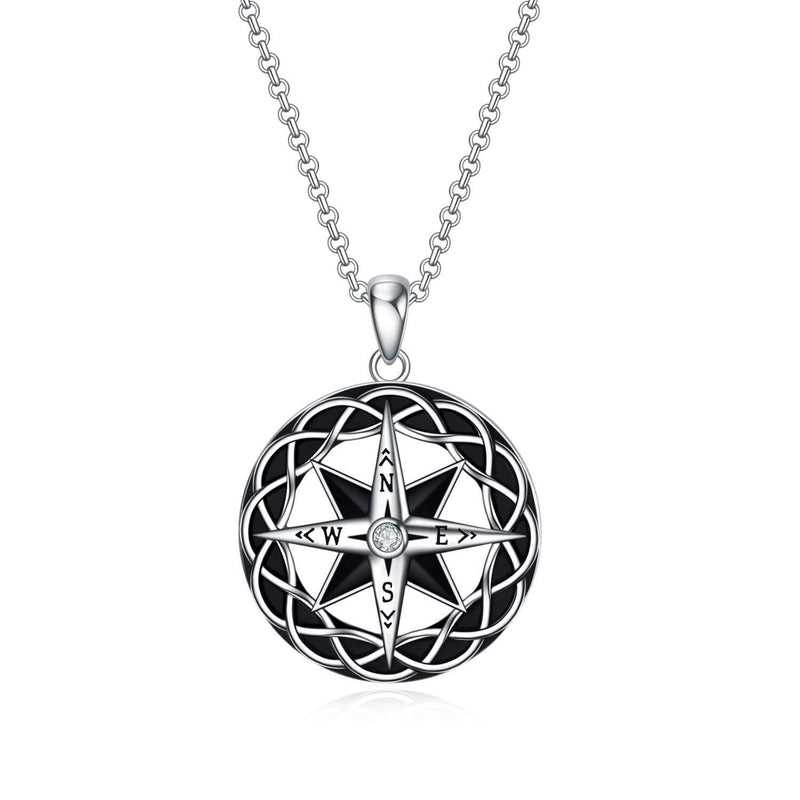 [Australia] - YFN Compass Necklace Sterling Silver Navy Anchor Celtic Knot Compass Pendant Jewellery Gifts for Women Girls Men Black 