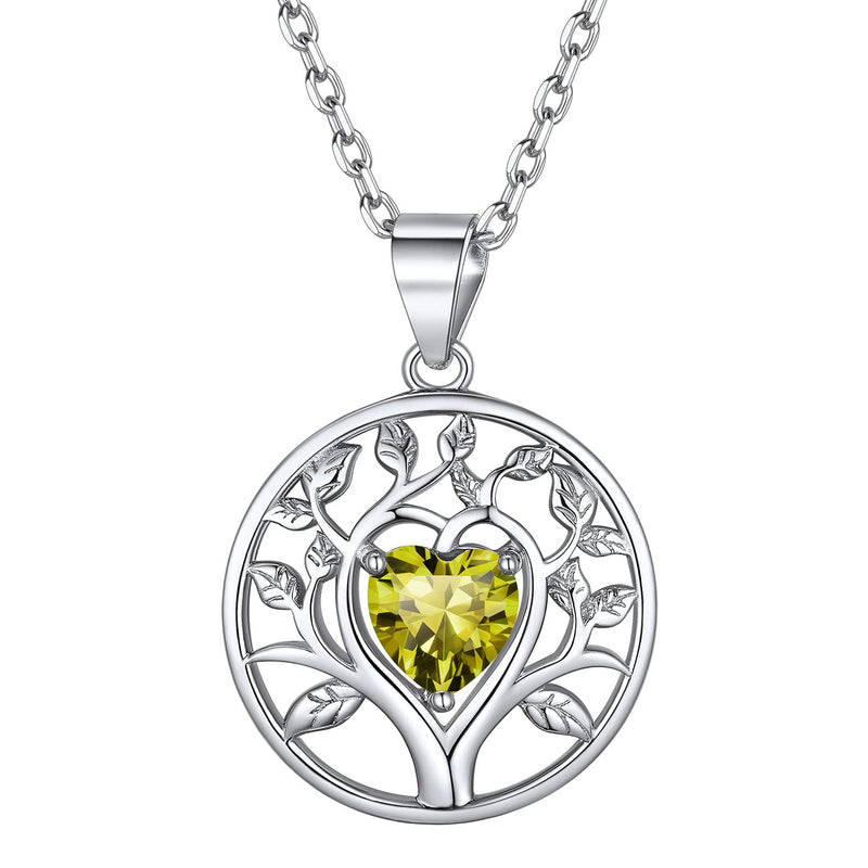 [Australia] - 925 Sterling Silver Tree of Life Heart Birthstone Necklace for Women Simulated Birth Gemstone Jewelry(Gift Wrapped) 08 Aug 