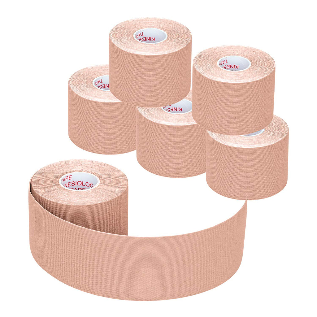 [Australia] - Kinesiology Tape Athletic Tape, Lychee Supports & Protects Muscles, Waterproof and Latex Free, Breathable Elastic for Sport Activity (Beige, 6 Rolls) Beige 
