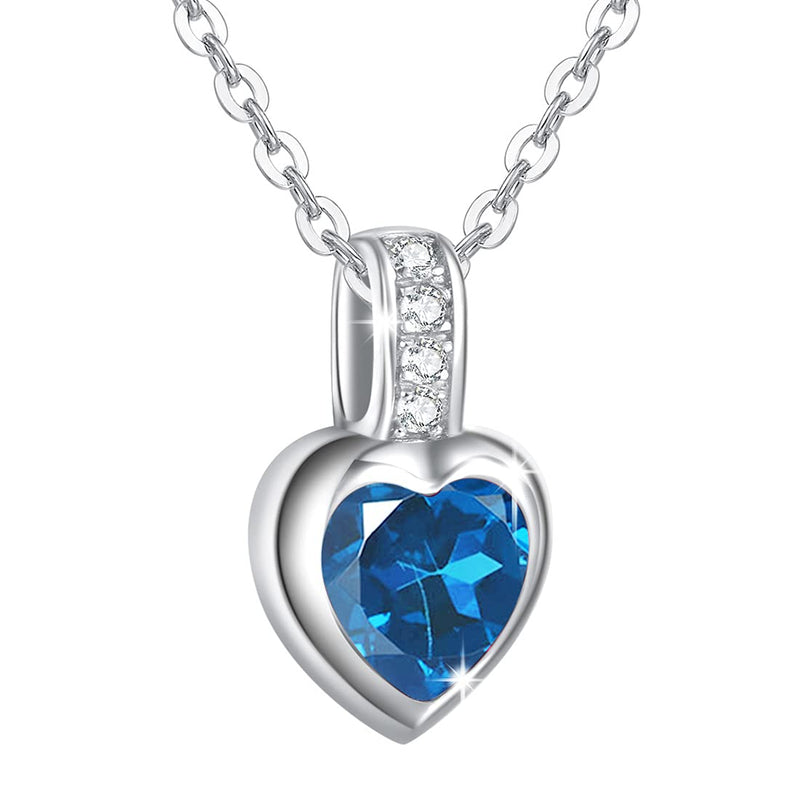 [Australia] - AGVANA Love Heart Birthstone Necklaces 925 Sterling Silver with White Gold Plated Tiny Small Necklace Pendant Fine Jewellery Birthday Gift for Girls Women, Length: 16 + 2 Inch 12 Dec -Natural Topaz 