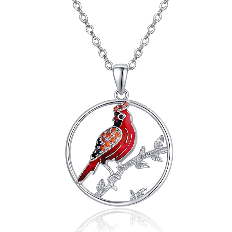 [Australia] - Red Cardinal Necklace for Women 925 Sterling Silver When Cardinals Appear Angels Are Near Keepsake Heart Pendant Necklace Memorial Bird Jewellery Gift 