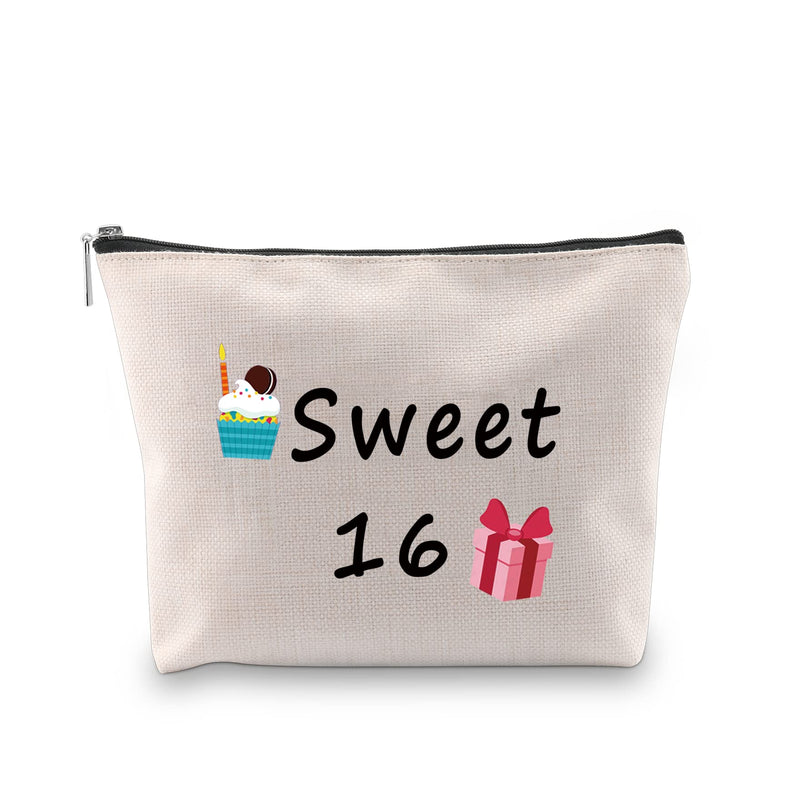 [Australia] - PXTIDY Sweet 16 Gift 16th Birthday Makeup Bag Now That I’m 16 Officially Know Anything Makeup Cosmetic Bags Sweet Sixteen Gift for 16 Years Old Girl (Beige) Beige 