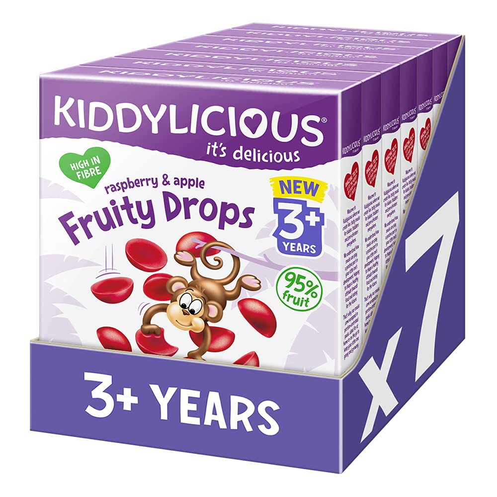 [Australia] - Kiddylicious Raspberry & Apple Fruity Drops - Kids Snack - Suitable for 3+ Years - 28 Packs (7x4) 