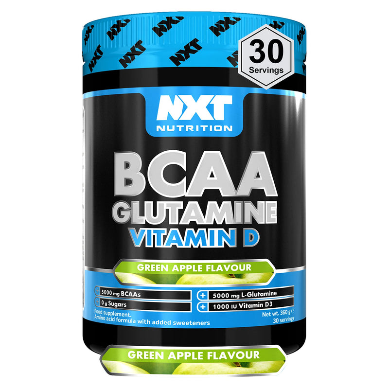 [Australia] - NXT Nutrition BCAA, Glutamine & Vitamin D | BCAAs Amino Acids with Vitamin D3 and L-Glutamine - for Recovery, Gut Health and Muscle Protein Synthesis | 360g - 30 Servings (Apple) 