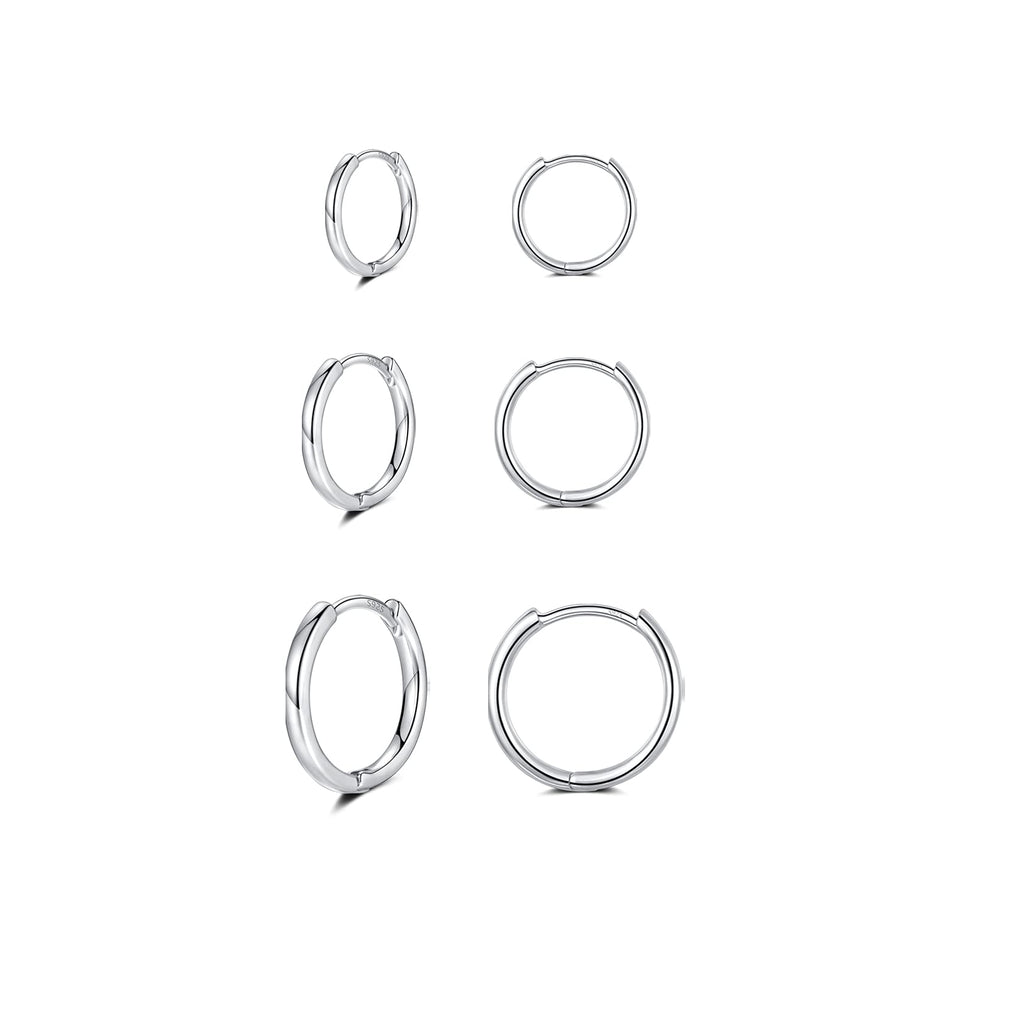 [Australia] - Silver Hoop Earrings for Women, Hypoallergenic Sterling Silver Huggie Hinged Hoops | Simple Tiny Helix Cartilage Tragus Sleeper Earrings Gifts for Men Girls Teens 8+10+12mm, Silver 