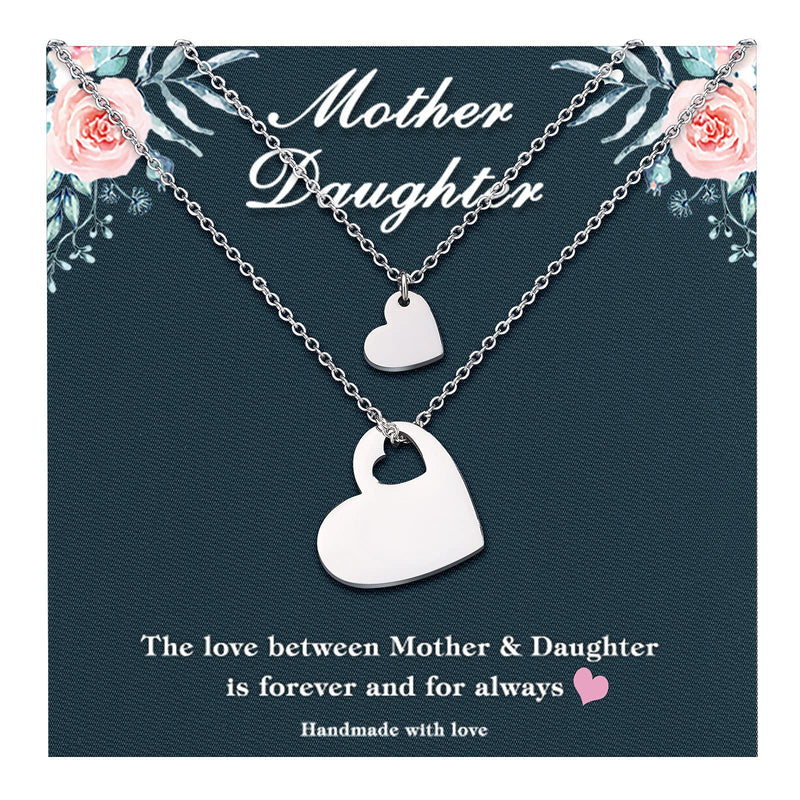 [Australia] - D Dongjiangjin Gift Mother Daughter Necklace Set for 2, Matching Cutout Heart Sliver Necklaces, Mommy and Me Jewelry Mothers' Day Gifts for Mom Daughter Women Girls mother & daughter for 2 