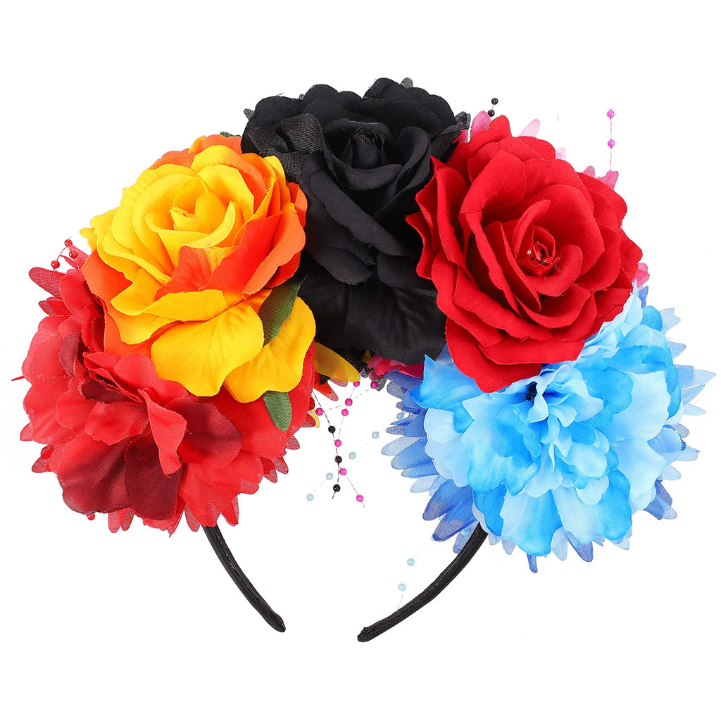 [Australia] - FRCOLOR Day of The Dead Headband Rose Flower Headband Floral Crown Mexican Headpiece Halloween Party Costume Headwear Assorted Color 1 