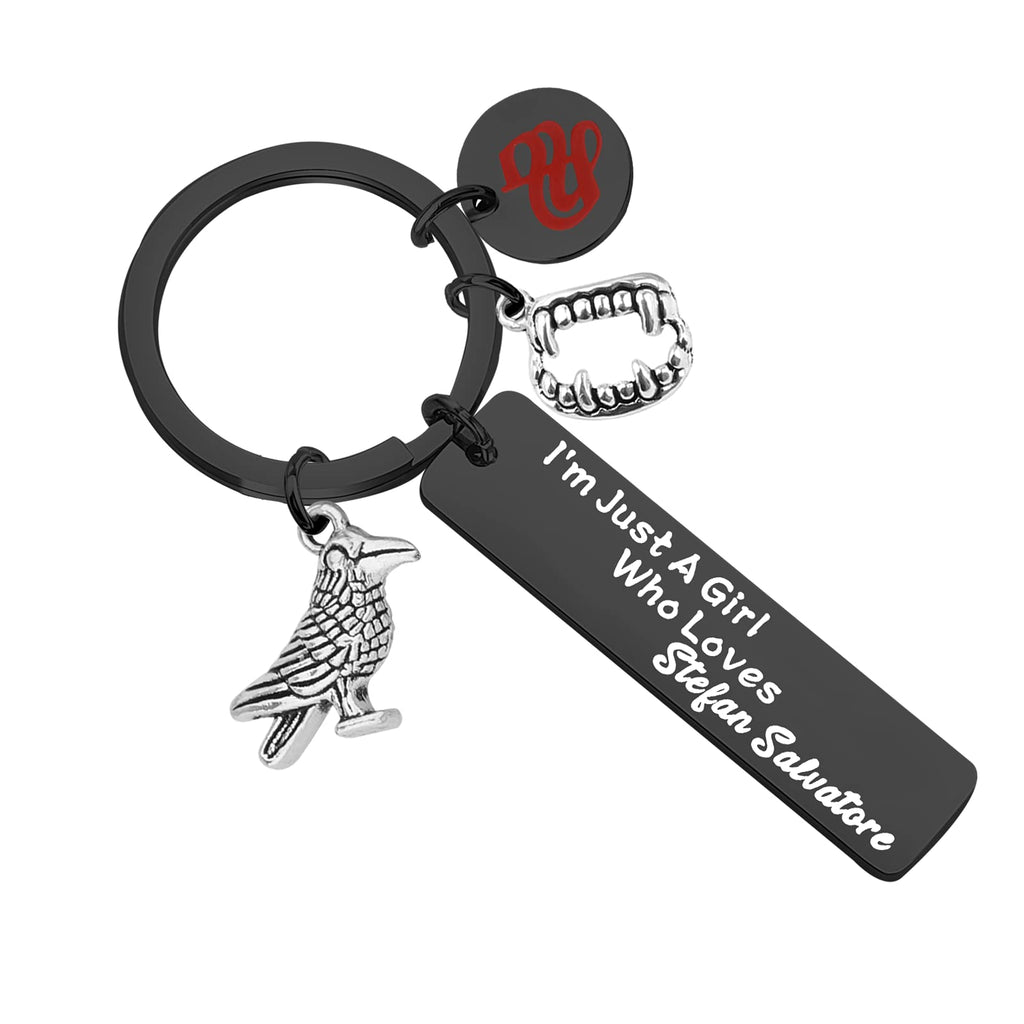 [Australia] - KEYCHIN Vampire Inspired Jewelry I'm Just A Girl Who Loves Damon/Stefan Salvatore Katherine Keychain Horror Movie Peripheral Gift Loves Stefan k-black 