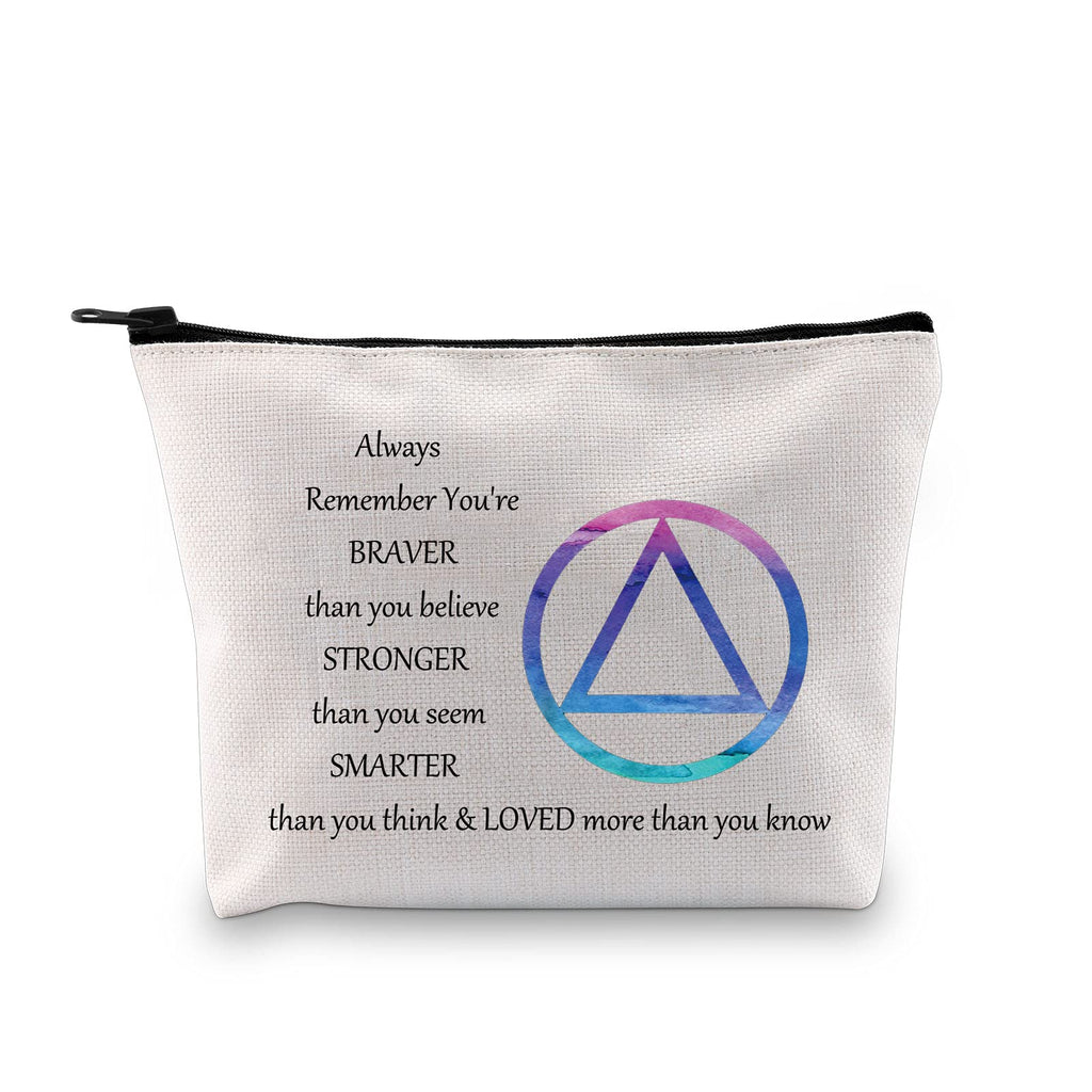[Australia] - LEVLO Alcoholics Anonymous Recovery Cosmetic Make up Bag AA Recovery Gift Recovery AA You Are Braver Stronger Smarter Than You Think Makeup Zipper Pouch Bag For Women Girls (AA Bag) Aa Bag 